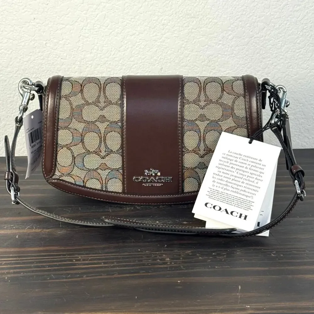 NWT Coach Andrea Shoulder bag‎ in Brown Signature Jacquard